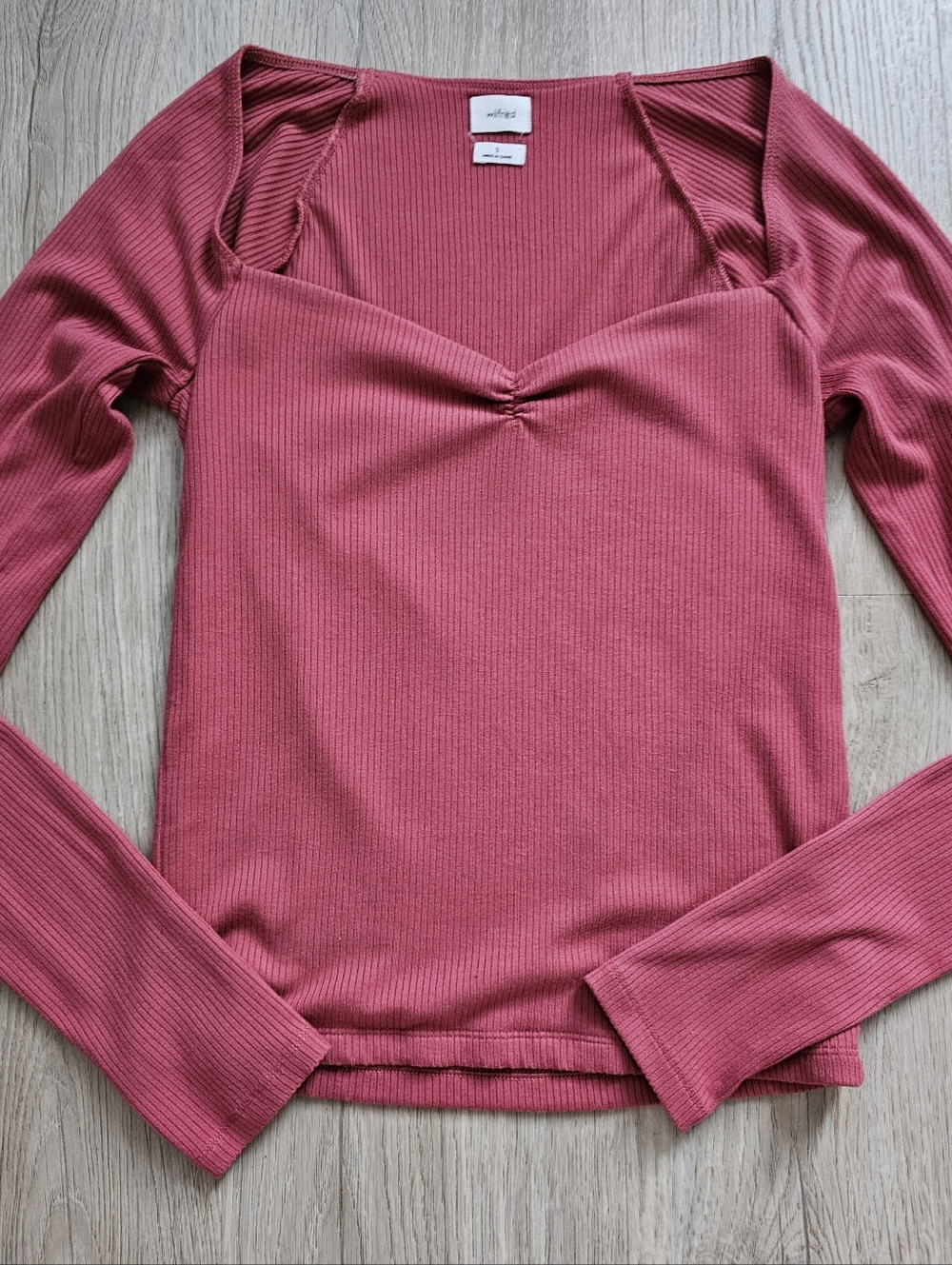 Wilfred Ribbed Long-Sleeve Square Neck Top - Rust Red S